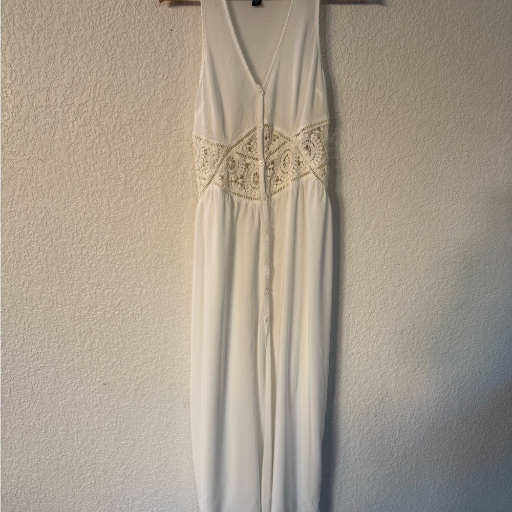 Kendall & Kylie White Crochet-Waist Button-Front Maxi Dress - Picture 2 of 15